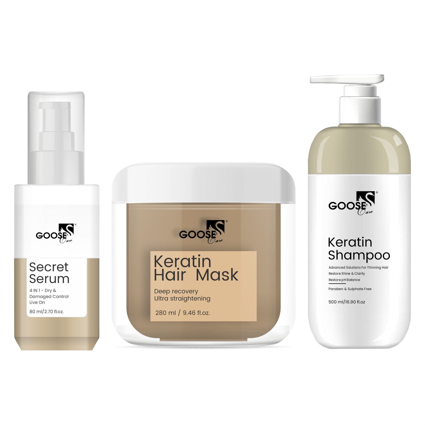 Keratin Hair transformation trio- Keratin Shampoo, Keratin Mask & secret serum